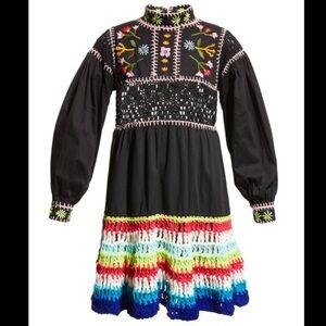Celia B crochet SCARLETT long sleeve embroidered mini DRESS XS black new